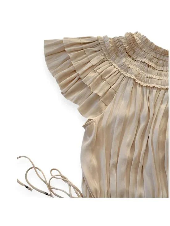 Ulla Johnson Isadora Plisse Midi Dress Dawn Cream Size 2 NWT Flutter Sleeve - Picture 12 of 16